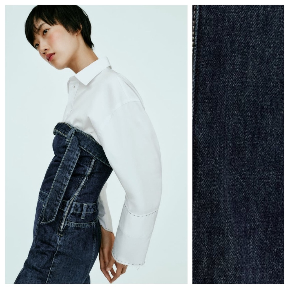 NWT. Zara Navy Blue Strapless TRF Denim Jumpsuit. Size XS. - Picture 5 of 14